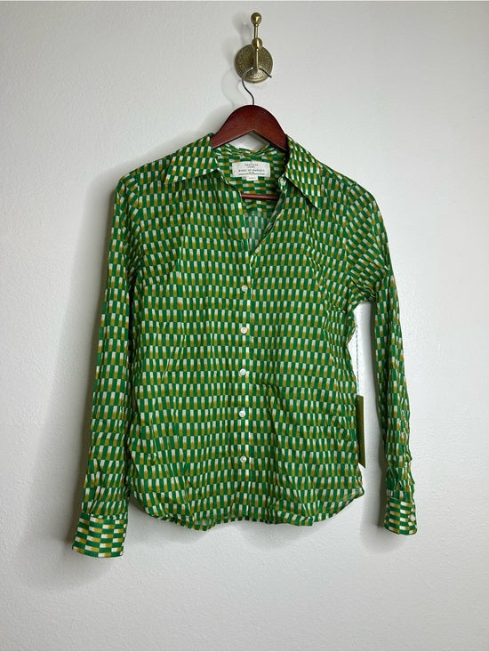 Trovata Trovata 100% Cotton Green Print Button Down Long Sleeve Collared Top