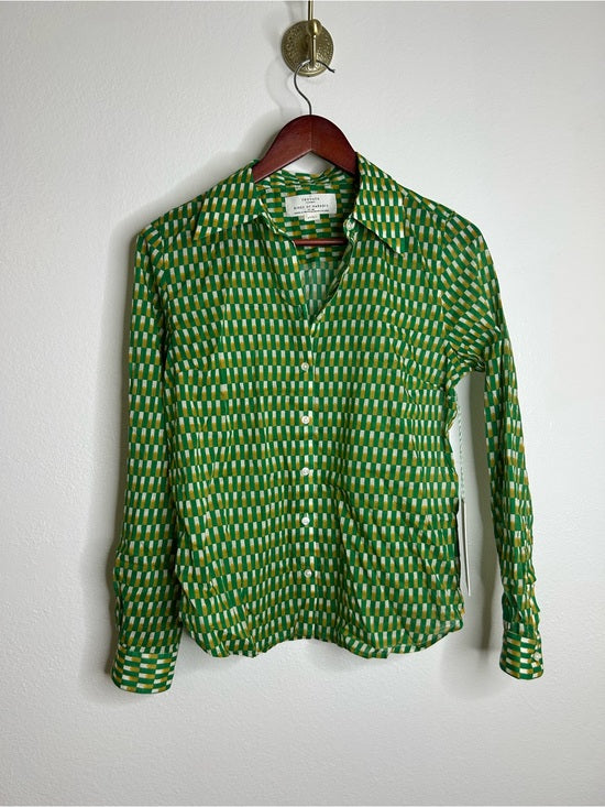 Trovata Trovata 100% Cotton Green Print Button Down Long Sleeve Collared Top