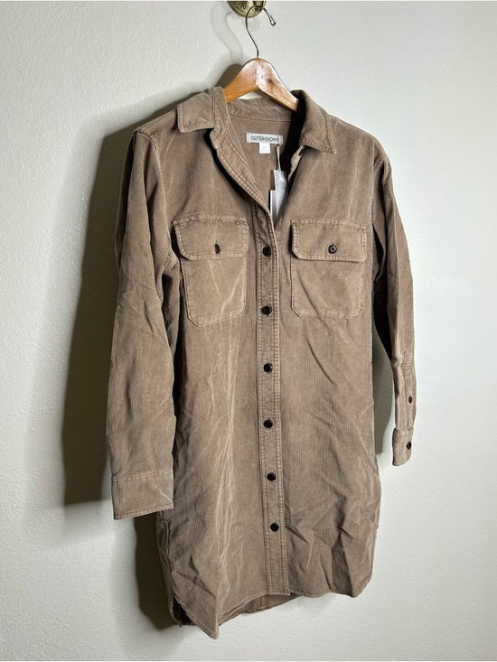 Outerknown Outerknown 100% Organic Cotton Tan Brown Corduroy Button Down Shirt Dress - Cotton, Denim