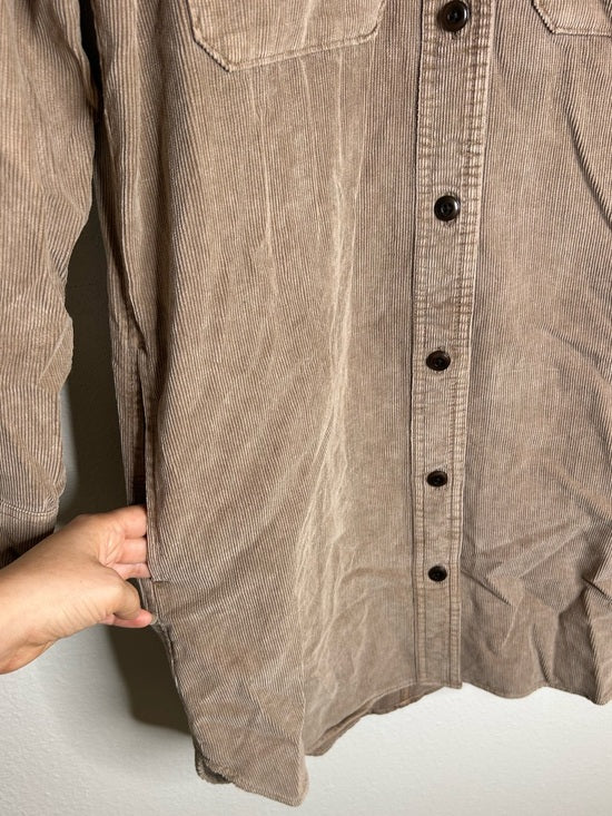 Outerknown 100% Organic Cotton Tan Brown Corduroy Button Down Shirt Dress