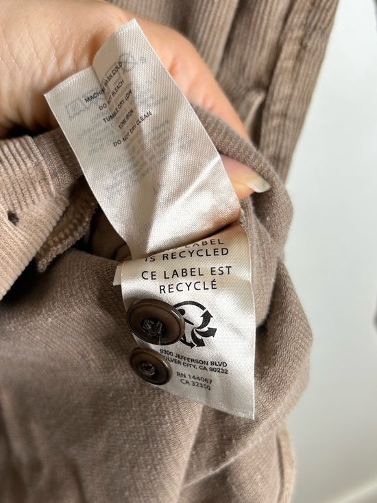 Outerknown 100% Organic Cotton Tan Brown Corduroy Button Down Shirt Dress