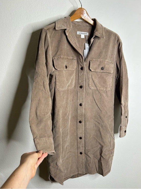 Outerknown Outerknown 100% Organic Cotton Tan Brown Corduroy Button Down Shirt Dress - Cotton, Denim