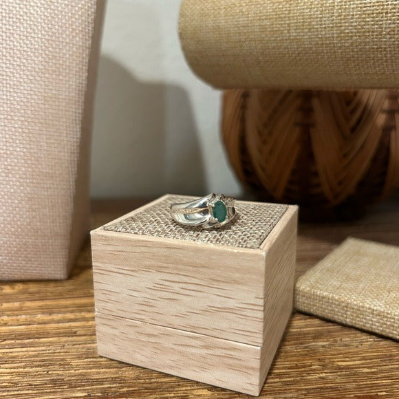 925 Sterling Silver Thick Band Ring Emerald Stone