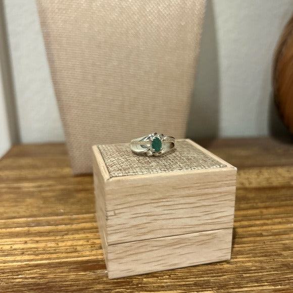 Ring 925 Sterling Silver Thick Band Ring Emerald Stone