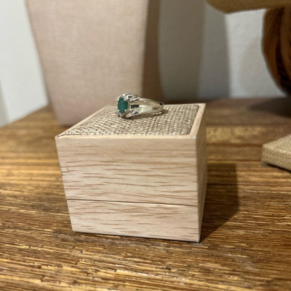 925 Sterling Silver Thick Band Ring Emerald Stone
