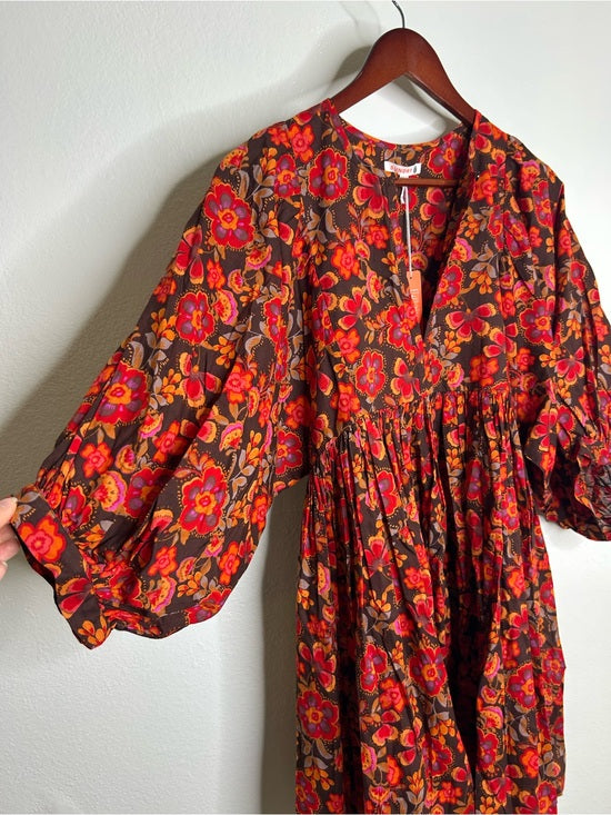 sundry Sundry 100% Cotton Brown Red Floral Bohemian Flowy Babydoll Dress - Cotton