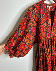 Sundry 100% Cotton Brown Red Floral Bohemian Flowy Babydoll Dress