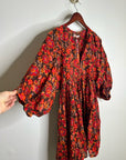 Sundry 100% Cotton Brown Red Floral Bohemian Flowy Babydoll Dress