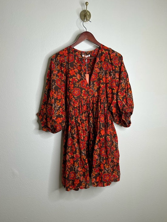 sundry Sundry 100% Cotton Brown Red Floral Bohemian Flowy Babydoll Dress - Cotton