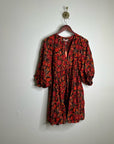 Sundry 100% Cotton Brown Red Floral Bohemian Flowy Babydoll Dress