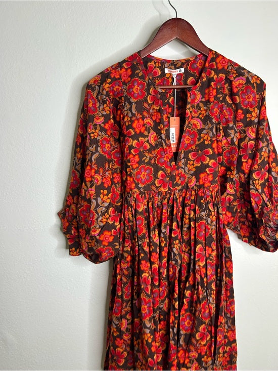 sundry Sundry 100% Cotton Brown Red Floral Bohemian Flowy Babydoll Dress - Cotton
