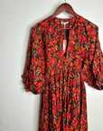 Sundry 100% Cotton Brown Red Floral Bohemian Flowy Babydoll Dress