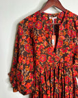 Sundry 100% Cotton Brown Red Floral Bohemian Flowy Babydoll Dress