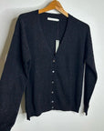 One Grey Day 100% Cashmere Black Speckle Button Down Cardigan Sweater