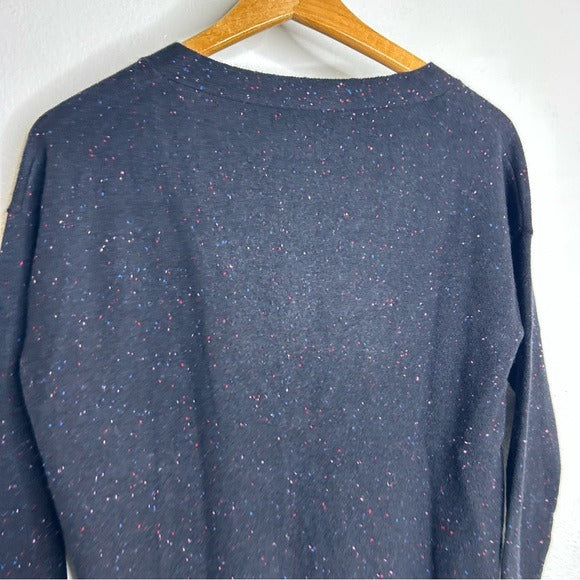 One Grey Day 100% Cashmere Black Speckle Button Down Cardigan Sweater