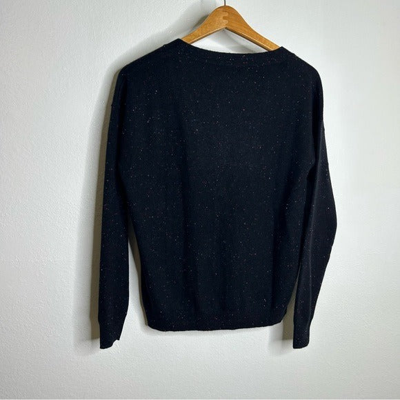 One Grey Day 100% Cashmere Black Speckle Button Down Cardigan Sweater
