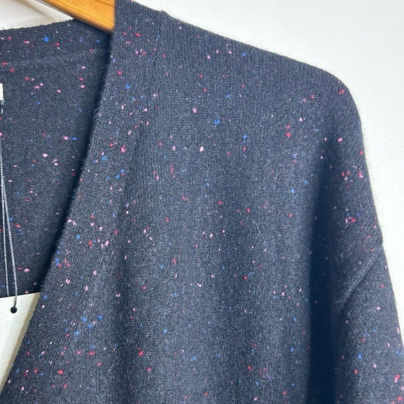 One Grey Day 100% Cashmere Black Speckle Button Down Cardigan Sweater