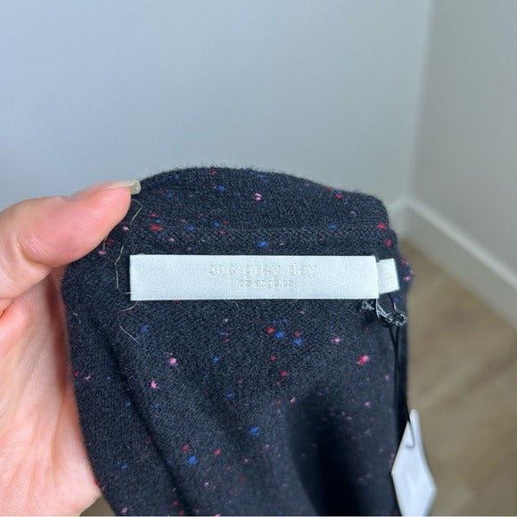 One Grey Day 100% Cashmere Black Speckle Button Down Cardigan Sweater