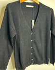 One Grey Day 100% Cashmere Black Speckle Button Down Cardigan Sweater