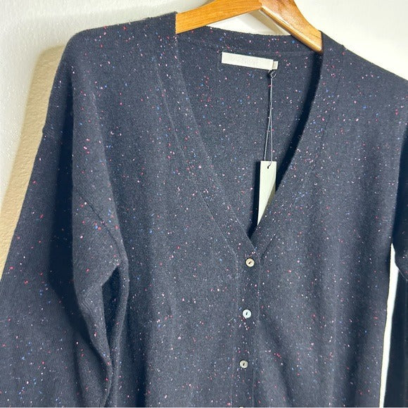 One Grey Day 100% Cashmere Black Speckle Button Down Cardigan Sweater