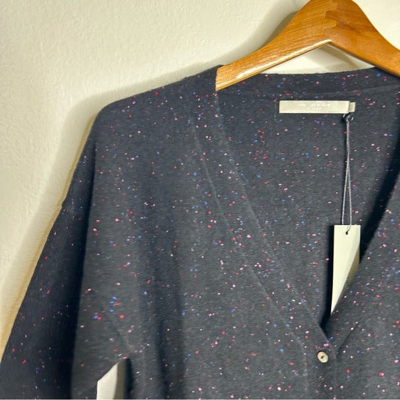 One Grey Day 100% Cashmere Black Speckle Button Down Cardigan Sweater