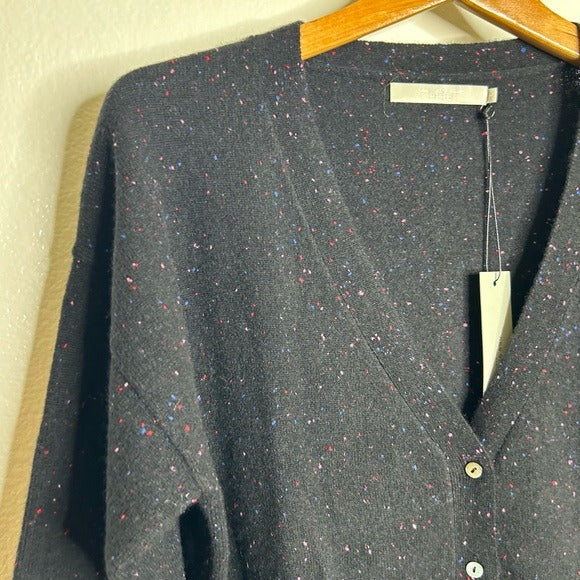 One Grey Day 100% Cashmere Black Speckle Button Down Cardigan Sweater