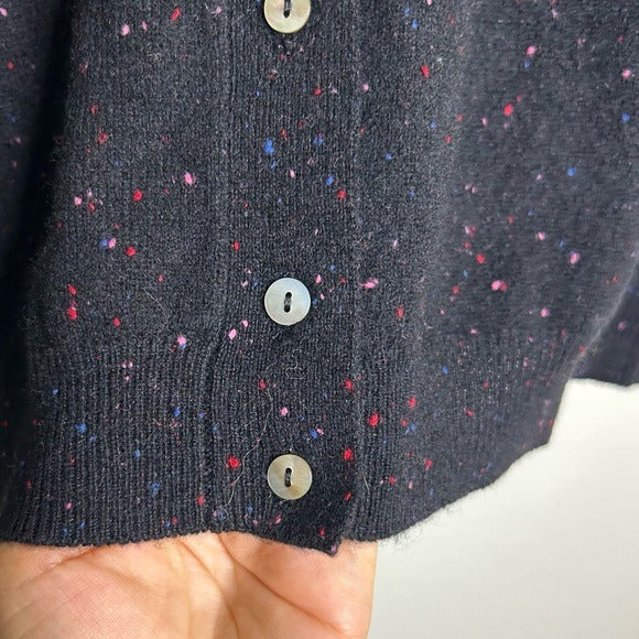 One Grey Day 100% Cashmere Black Speckle Button Down Cardigan Sweater