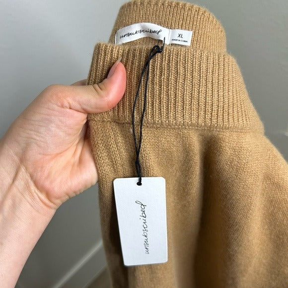 Unsubscribed 100% Cashmere Tan Wide Leg Flare Sweater Pant