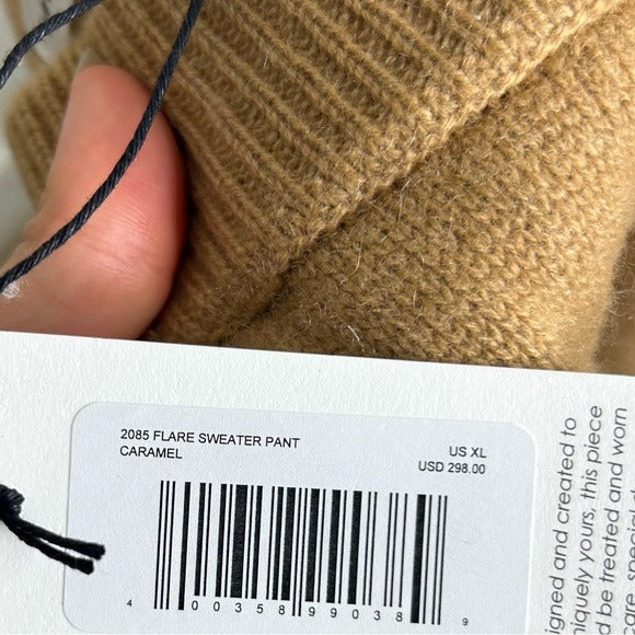 Unsubscribed 100% Cashmere Tan Wide Leg Flare Sweater Pant