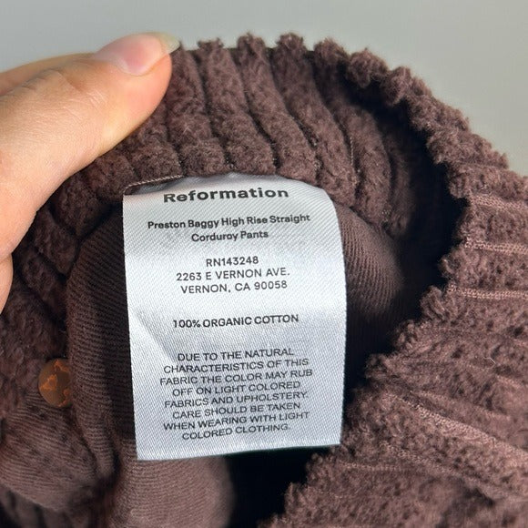 Reformation 100% Organic Cotton Preston Baggy Straight Corduroy