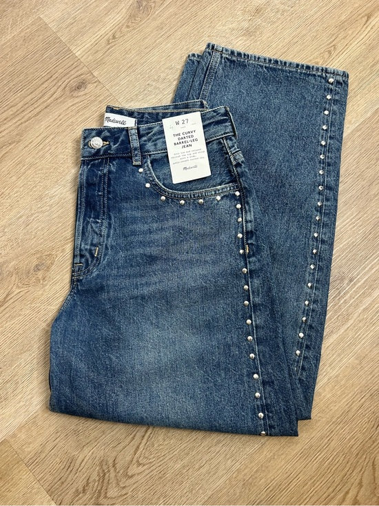Madewell 100% Cotton Denim The Curvy Darted Barrel Jean Silver Studded Detail