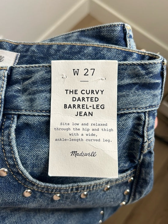 Madewell 100% Cotton Denim The Curvy Darted Barrel Jean Silver Studded Detail