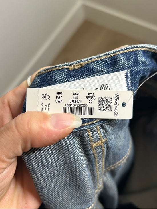 Madewell 100% Cotton Denim The Curvy Darted Barrel Jean Silver Studded Detail