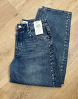 Madewell 100% Cotton Denim The Curvy Darted Barrel Jean Silver Studded Detail