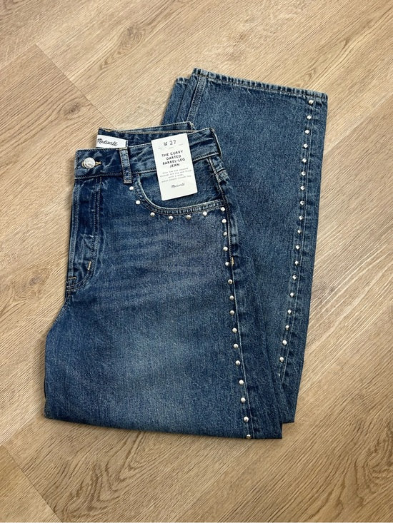 Madewell 100% Cotton Denim The Curvy Darted Barrel Jean Silver Studded Detail