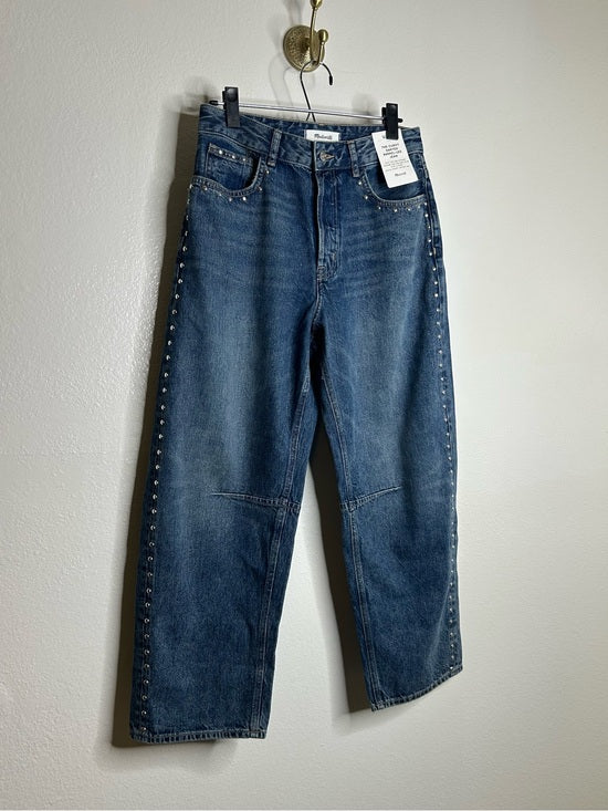 Madewell 100% Cotton Denim The Curvy Darted Barrel Jean Silver Studded Detail