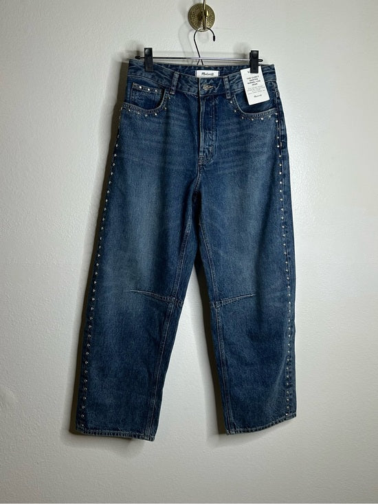Madewell 100% Cotton Denim The Curvy Darted Barrel Jean Silver Studded Detail