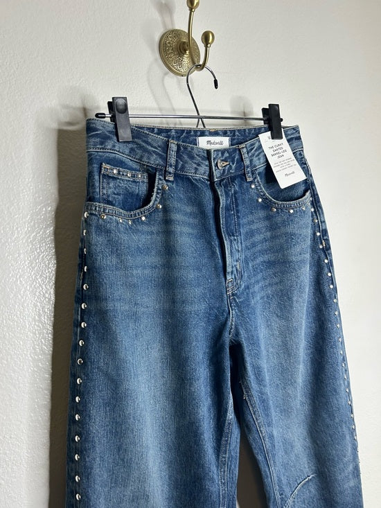 Madewell 100% Cotton Denim The Curvy Darted Barrel Jean Silver Studded Detail