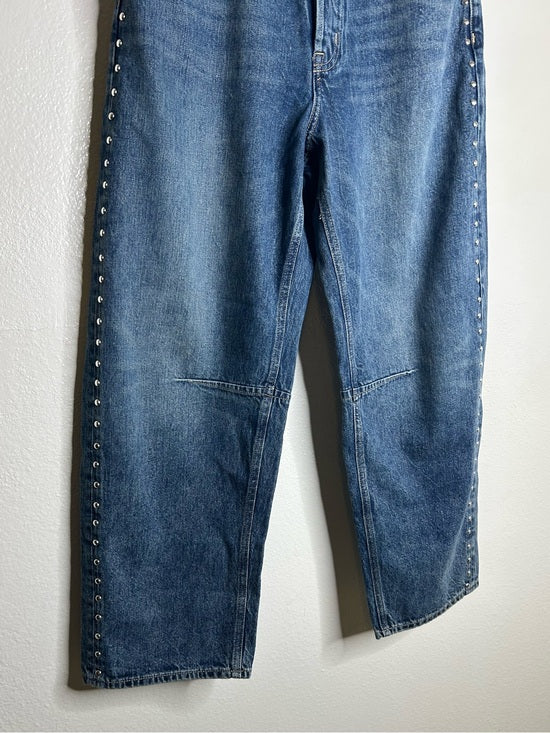 Madewell 100% Cotton Denim The Curvy Darted Barrel Jean Silver Studded Detail