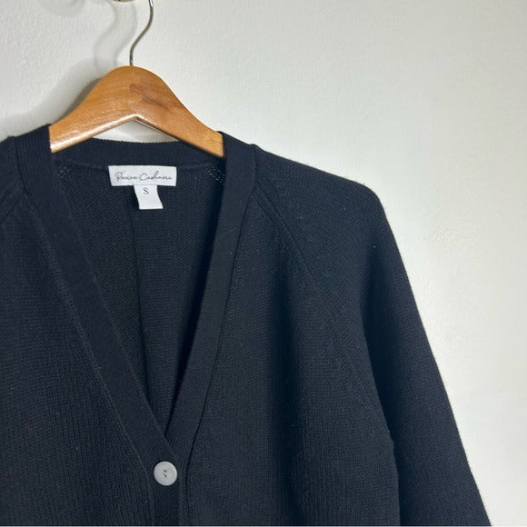 Revive Cashmere Revive Cashmere Merino Wool Cashmere Black Boxy Cropped Knit Button Cardigan - Merino Wool, Cashmere