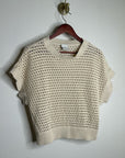 Varley 100% Cotton Textured Open Knit Julianna Short Sleeve Sweater Cream