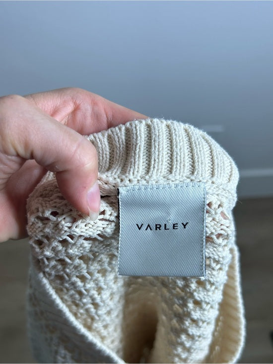 Varley 100% Cotton Textured Open Knit Julianna Short Sleeve Sweater Cream