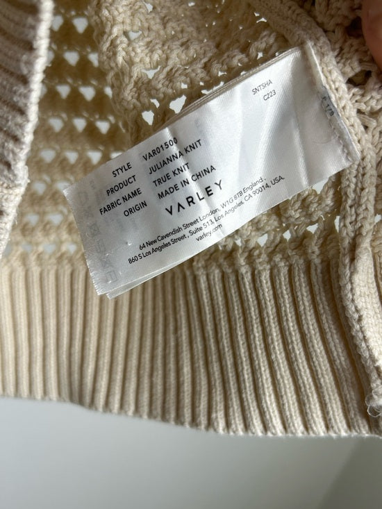 Varley 100% Cotton Textured Open Knit Julianna Short Sleeve Sweater Cream