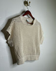 Varley 100% Cotton Textured Open Knit Julianna Short Sleeve Sweater Cream