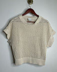 Varley 100% Cotton Textured Open Knit Julianna Short Sleeve Sweater Cream