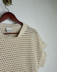 Varley 100% Cotton Textured Open Knit Julianna Short Sleeve Sweater Cream