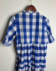 Anthropologie Whit Two 100% Cotton Tiered Blue Gingham Short Sleeve Midi Dress
