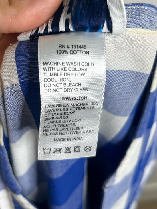 Anthropologie Whit Two 100% Cotton Tiered Blue Gingham Short Sleeve Midi Dress