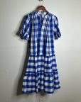Anthropologie Whit Two 100% Cotton Tiered Blue Gingham Short Sleeve Midi Dress