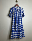 Anthropologie Whit Two 100% Cotton Tiered Blue Gingham Short Sleeve Midi Dress